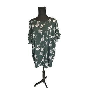 Lane Bryant Women’s Floral Green Women's Top 26(4X) Ruffle Short Sleeve O142